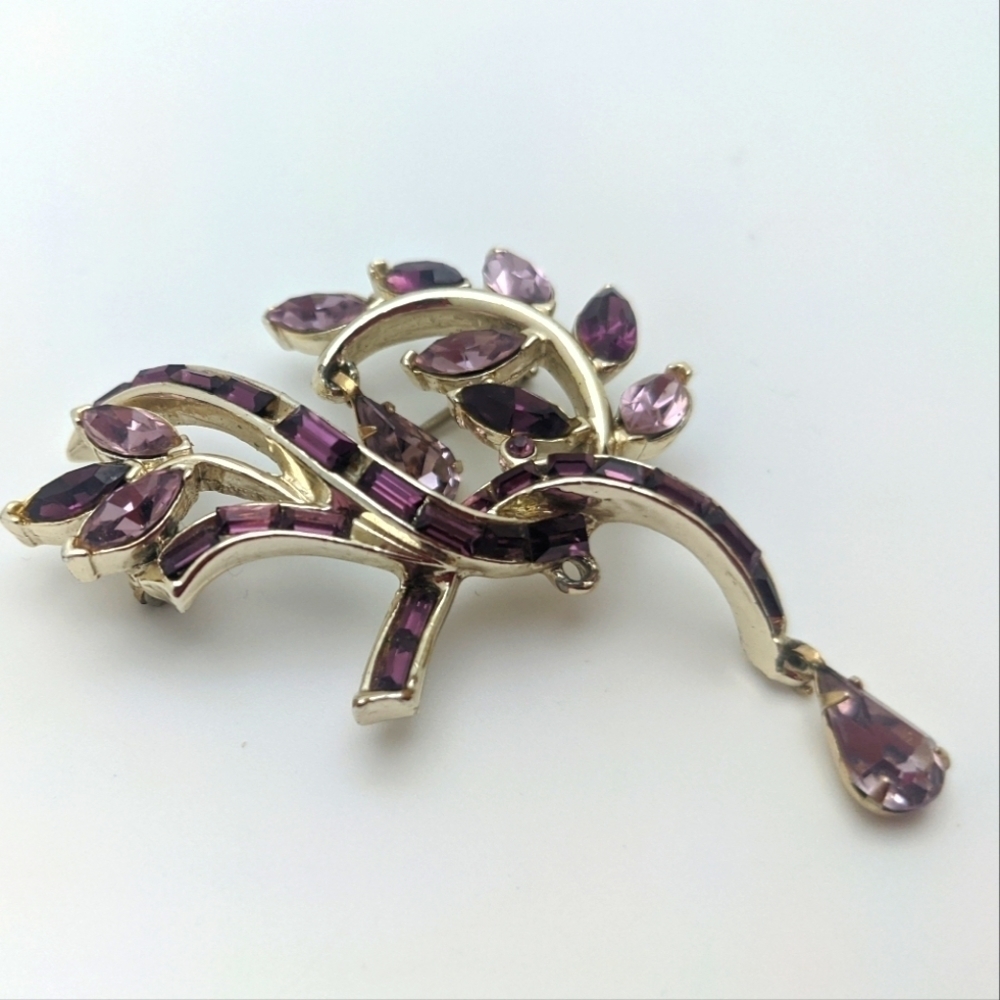 Vintage Purple Rhinestone Brooch - Picture 6 of 12
